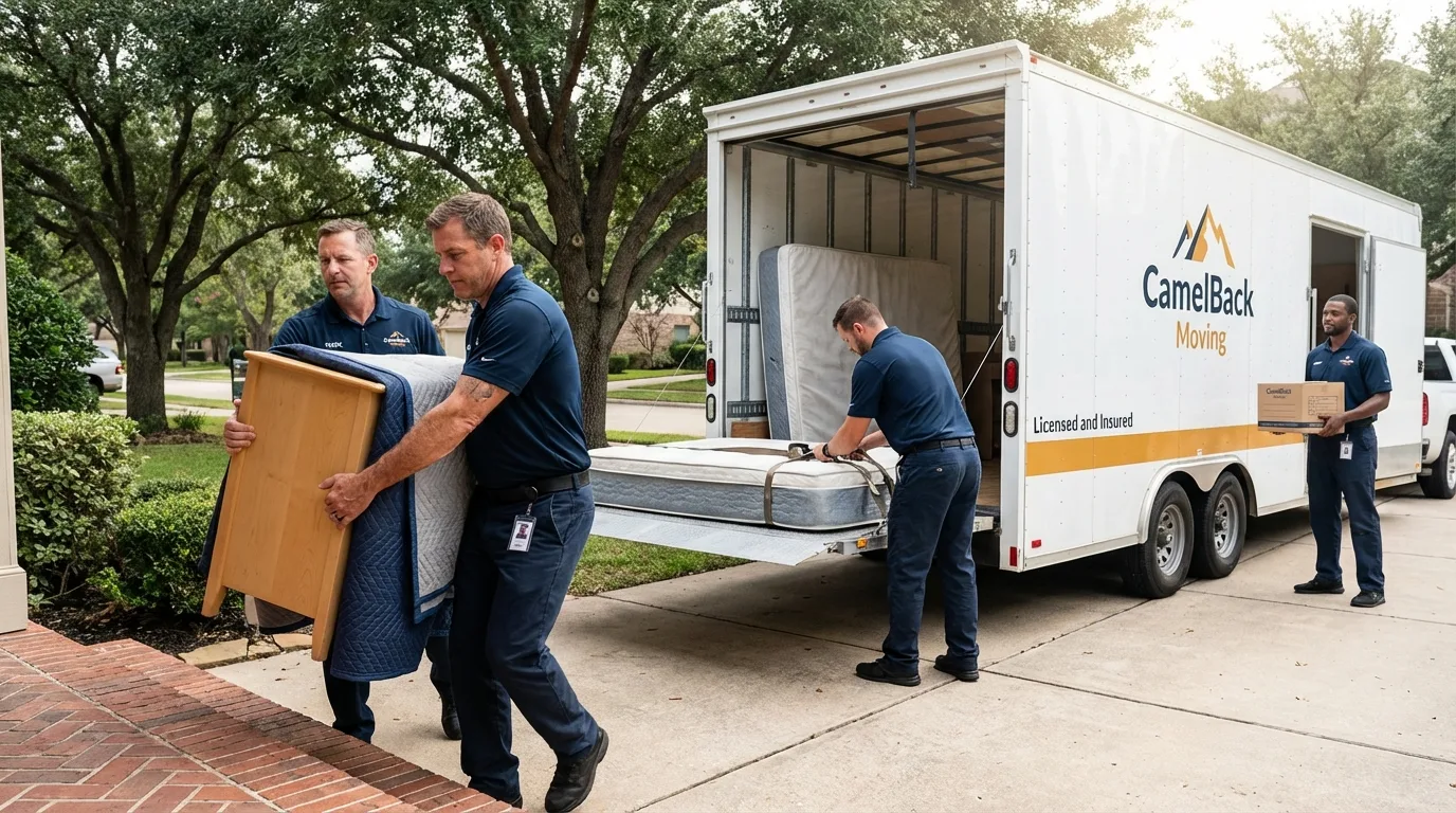 Crew loading residential truck for cross-state move from Lake Crystal, MN