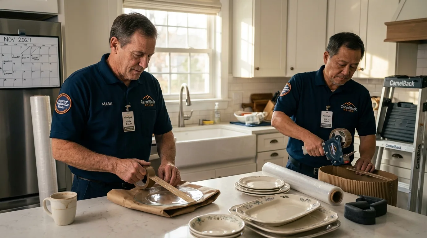 Professional crew packing kitchen dishware in Lake Crystal, MN